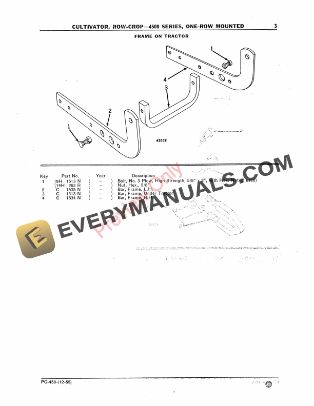 John Deere 4500 Series Row-Crop Cultivator Parts Catalog PC458 01DEC56-5