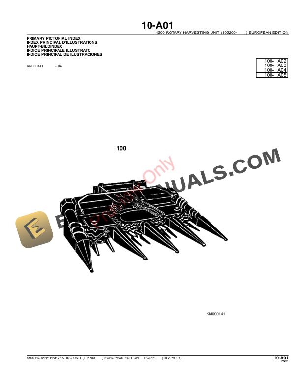 John Deere 4500 (s.n. 105200-) Rotary Harvesting Unit (Kemper) Parts Catalog PC4369 01APR07-3