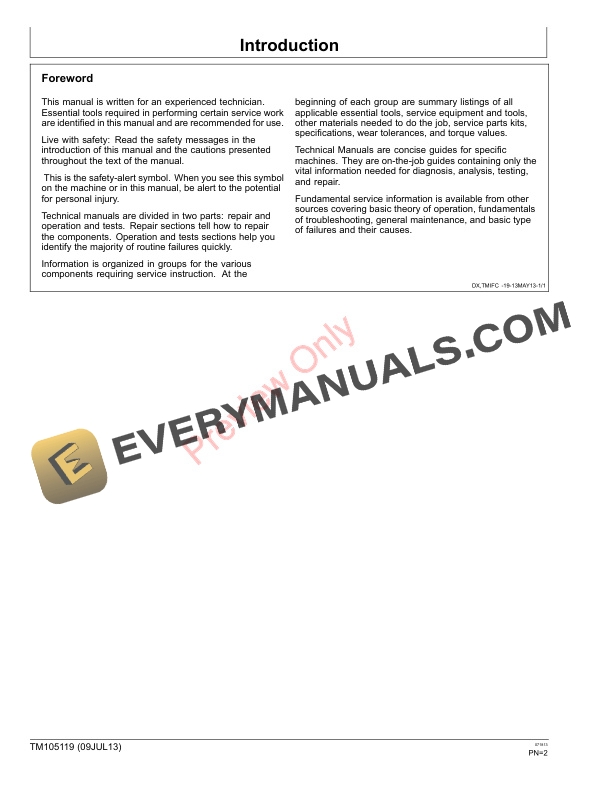 John Deere 4520 650001 4720 650001 Compact Utility Tractor Technical Manual TM105119 09JUL13 2