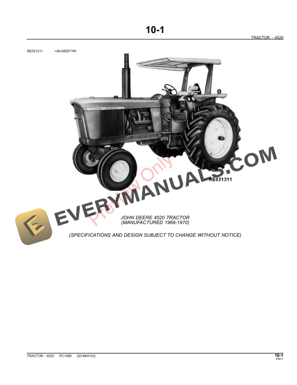 John Deere 4520 Tractor Parts Catalog PC1088 11MAY11 3