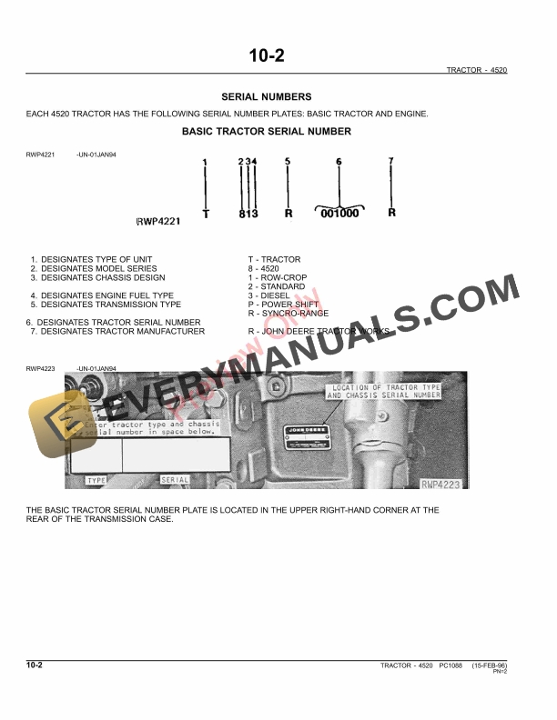 John Deere 4520 Tractor Parts Catalog PC1088 11MAY11 4