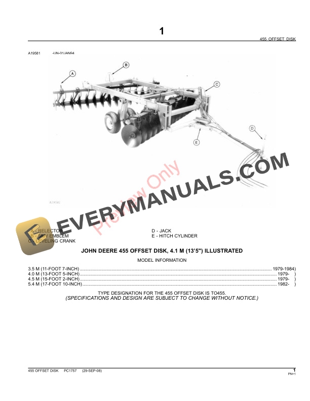 John Deere 455 Offset Disk Parts Catalog PC1757 14JUN11-3