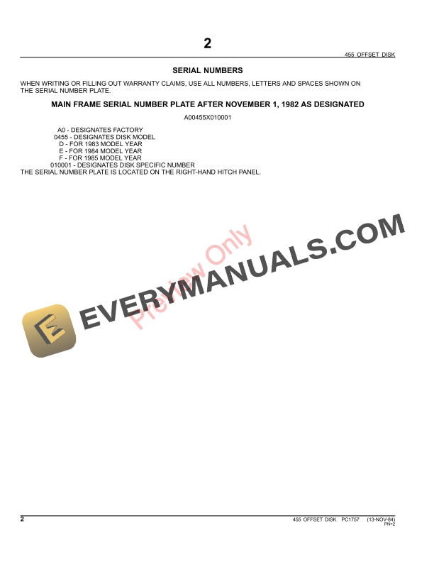 John Deere 455 Offset Disk Parts Catalog PC1757 14JUN11-4