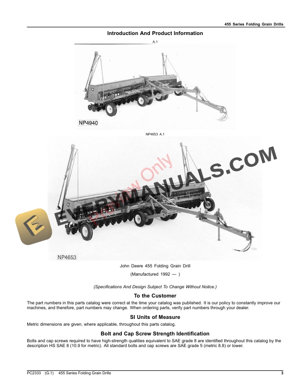 John Deere 455 Series Folding Grain Drills Parts Catalog PC2333 06AUG23-3