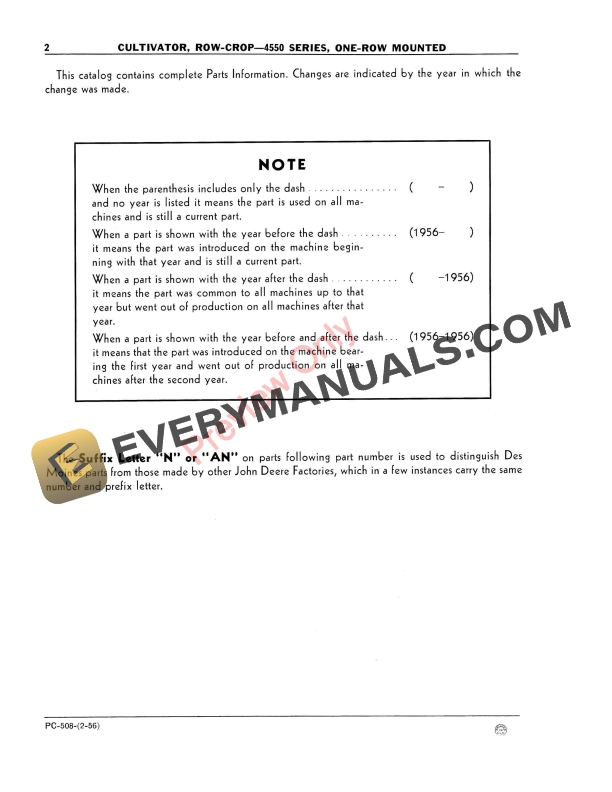 John Deere 4550 Series Row-Crop Cultivator Parts Catalog PC508 01DEC56-4
