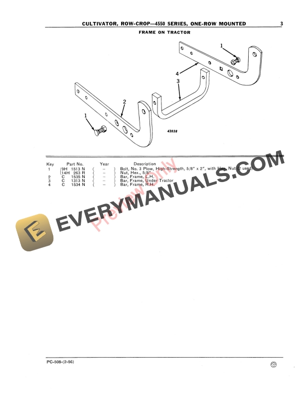 John Deere 4550 Series Row-Crop Cultivator Parts Catalog PC508 01DEC56-5