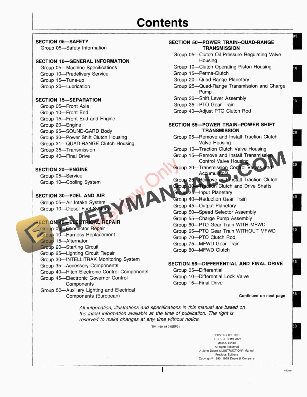John Deere 4555 4755 4955 4560 4760 and 4960 Tractors Technical Manual TM1460 04SEP91 5