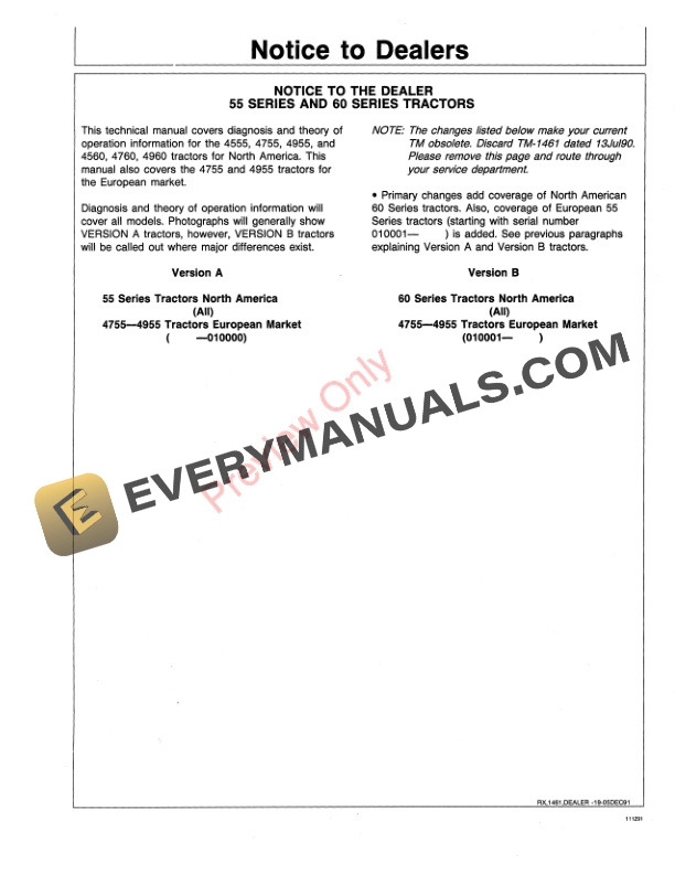 John Deere 4555 4755 4955 4560 4760 and 4960 Tractors Technical Manual TM1461 09DEC91 3