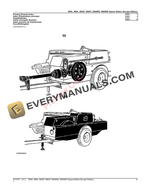 John Deere 456A, 466A, 456AT, 466AT, 456AWS, 466AWS Square Balers Parts Catalog PC3167 20SEP21-3