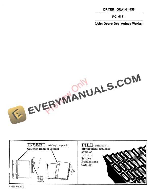 John Deere 458 Grain Dryer Parts Catalog PC617 01OCT60-1