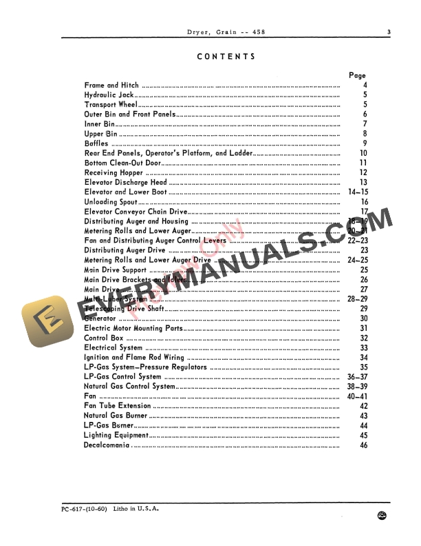 John Deere 458 Grain Dryer Parts Catalog PC617 01OCT60-5