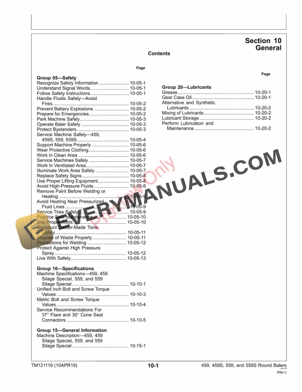 John Deere 459, 459 Silage Special and 559, 559 Silage Special Round Balers Technical Manual TM121119 10APR19 13 John Deere 459 459 Silage Special and 559 559 Silage Special Round Balers Technical Manual TM121119 10APR19 5