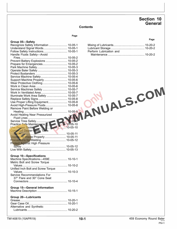 John Deere 459 Economy Round Baler Technical Manual TM140619 10APR19 5