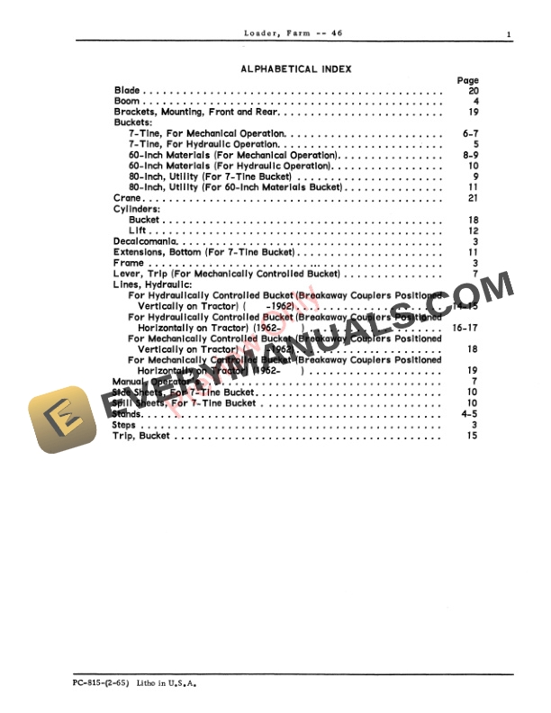 John Deere 46 Farm Loader Parts Catalog PC815 01FEB65-3