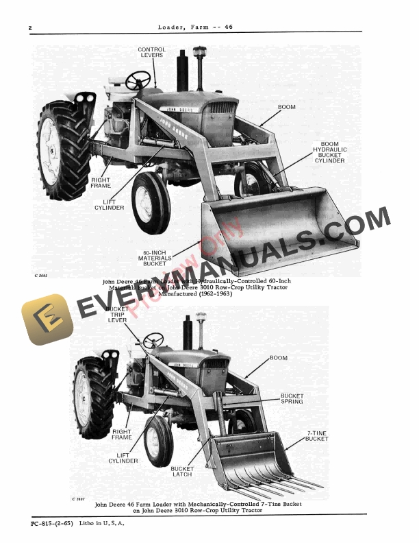 John Deere 46 Farm Loader Parts Catalog PC815 01FEB65-4