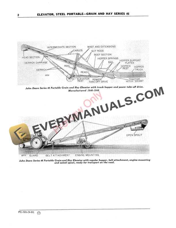 John Deere 46 GrainHay Elevator Parts Catalog PC103 01SEP53 4