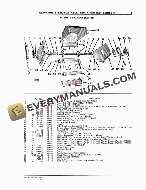 John Deere 46 GrainHay Elevator Parts Catalog PC103 01SEP53 5