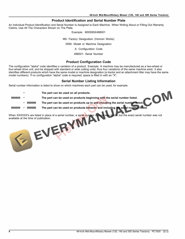 John Deere 46-Inch Mid-Mount Rotary Mower (120, 140 and 300 Series Tractors) Parts Catalog PC1935 27JUN23-4