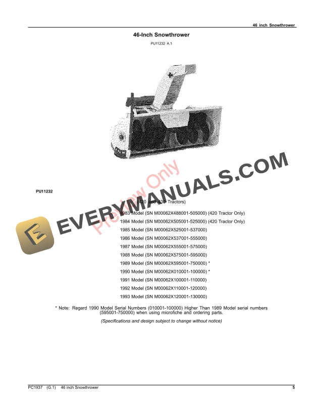 John Deere 46 inch Snowthrower Parts Catalog PC1937 06NOV20-5