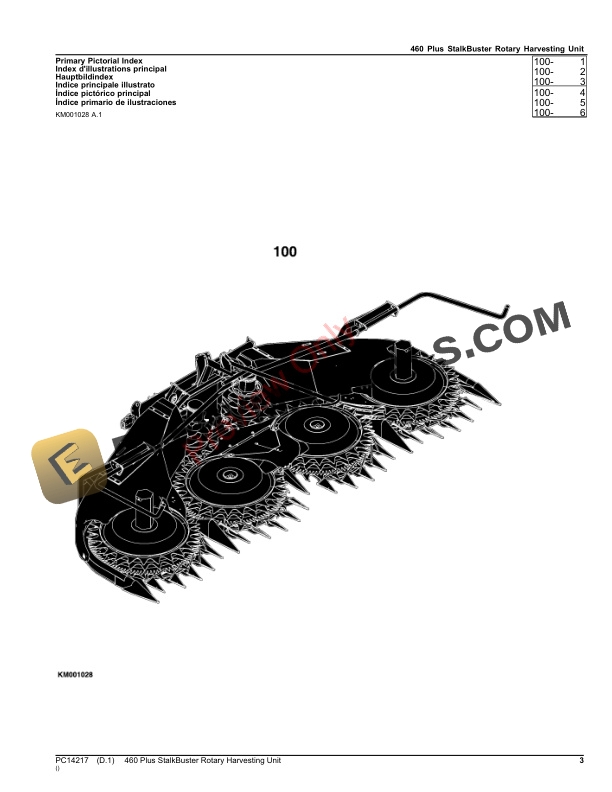 John Deere 460 Plus StalkBuster Rotary Harvesting Unit Parts Catalog PC14217 21NOV23-3