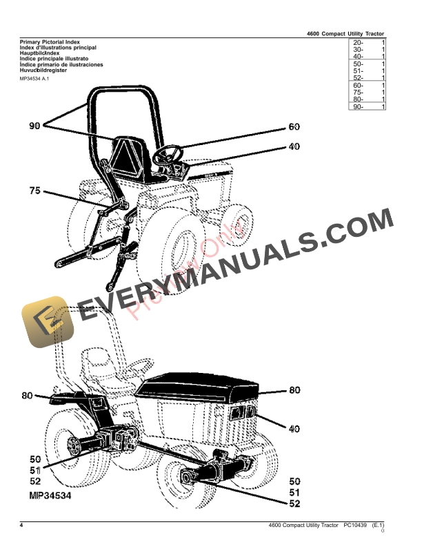 John Deere 4600 COMPACT UTILITY TRACTOR Parts Catalog PC10439 17OCT23 4