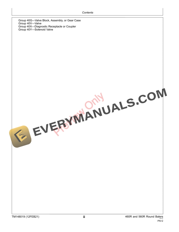 John Deere 460R 460R Precutter 560R and 560R Precutter Round Baler Technical Manual TM148019 12FEB21 4