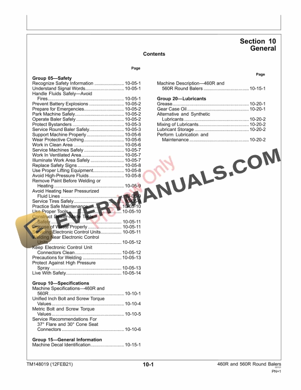 John Deere 460R 460R Precutter 560R and 560R Precutter Round Baler Technical Manual TM148019 12FEB21 5