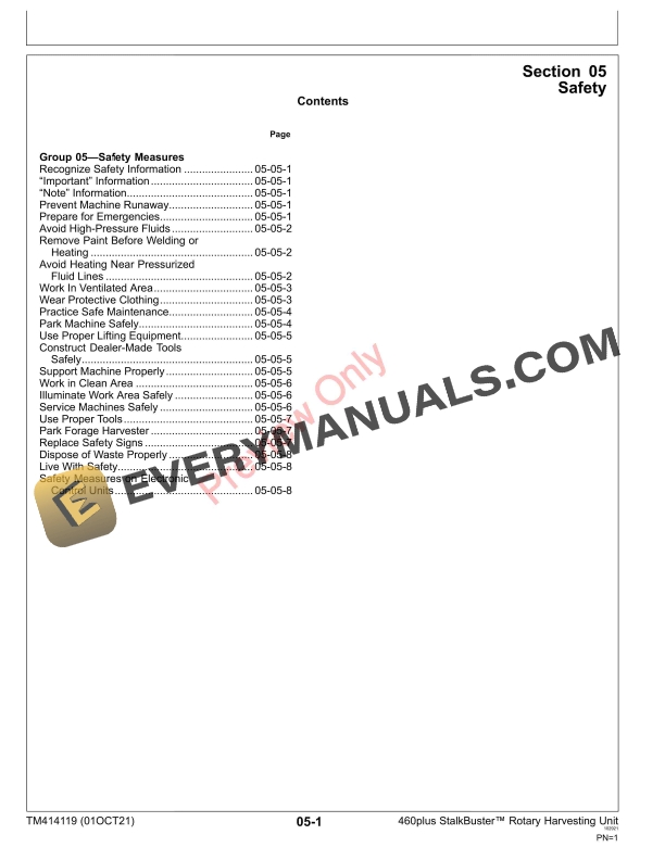 John Deere 460plus StalkBuster Rotary Harvesting Unit Technical Manual TM414119 01OCT21 5