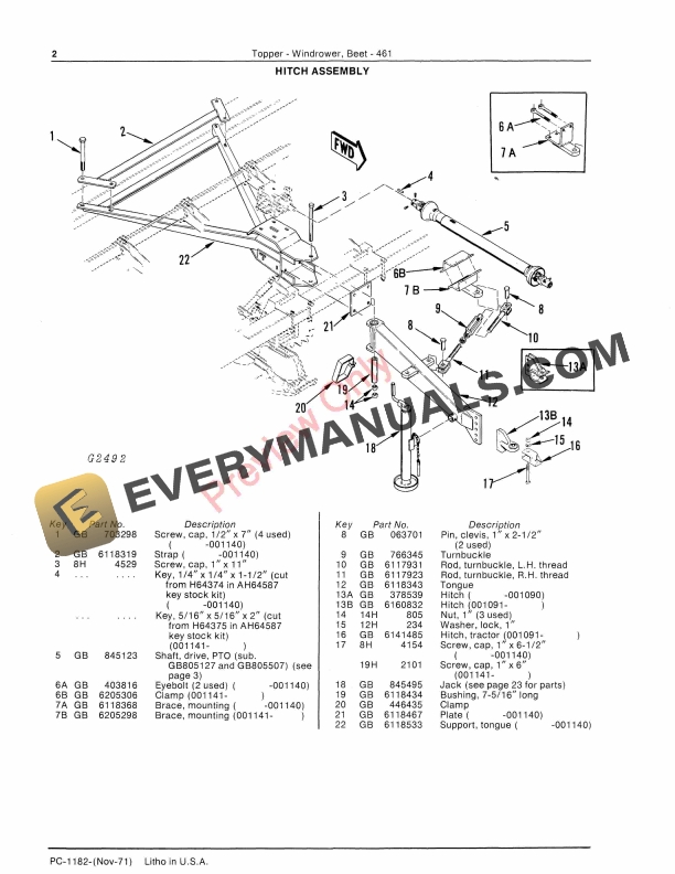 John Deere 461 Beet Topper Windrower Parts Catalog PC1182 01NOV71 4