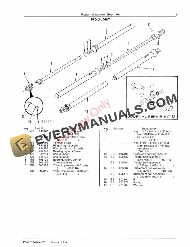 John Deere 461 Beet Topper Windrower Parts Catalog PC1182 01NOV71 5