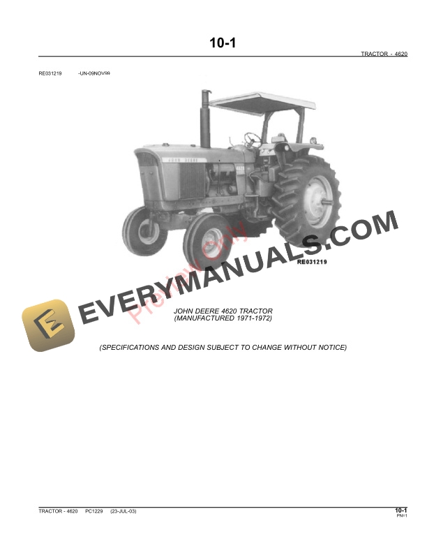 John Deere 4620 Tractor Parts Catalog PC1229 11MAY11-3