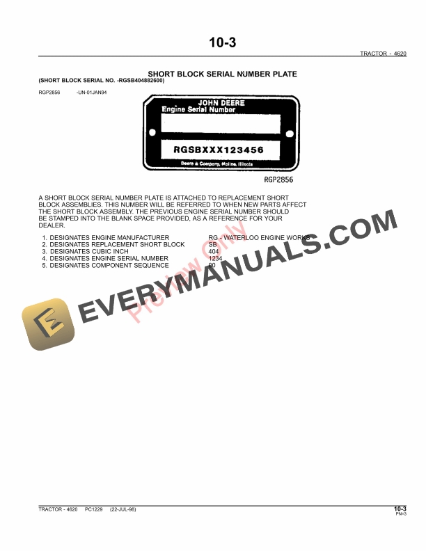 John Deere 4620 Tractor Parts Catalog PC1229 11MAY11-5