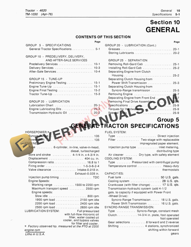 John Deere 4620 Tractors Technical Manual TM1030 01APR76 5