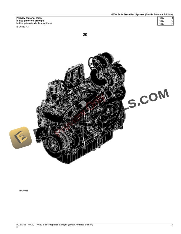 John Deere 4630 Self Propelled Sprayer Parts Catalog PC11756 18JUL23 3