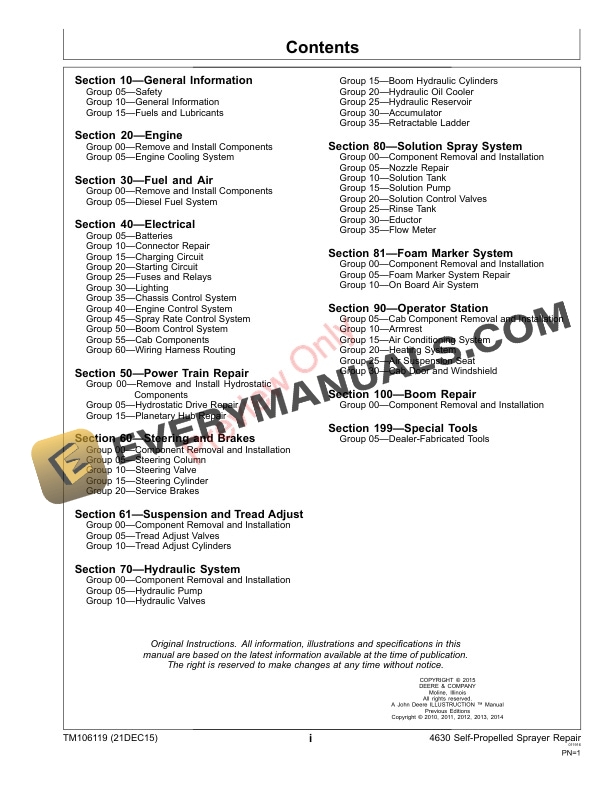 John Deere 4630 Self Propelled Sprayers Technical Manual TM106119 21DEC15 3