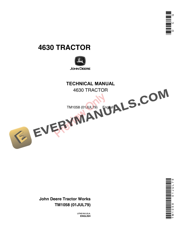 John Deere 4630 Tractor (000001-011717) Technical Manual TM1058 01JUL79-1