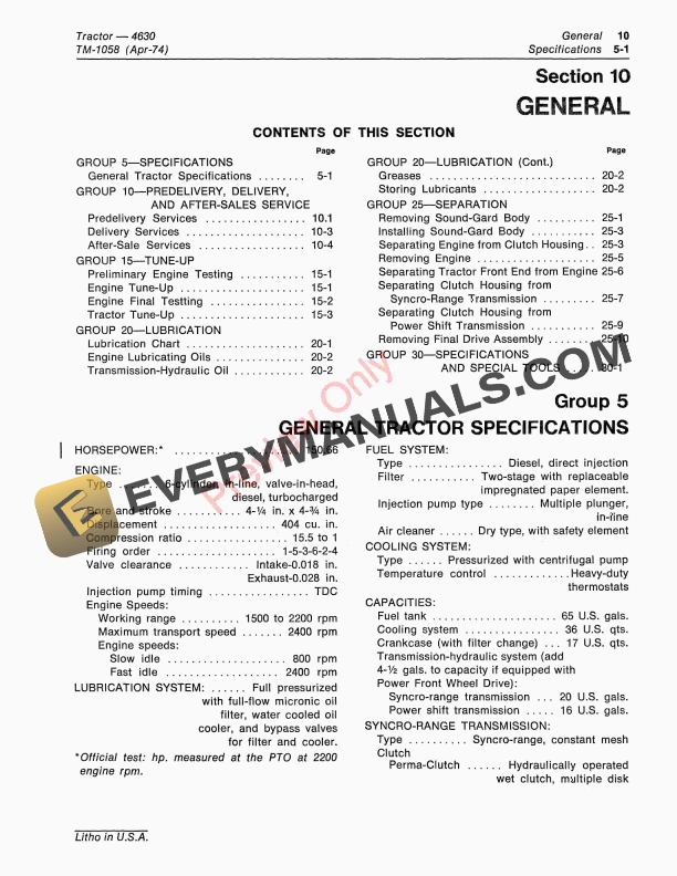 John Deere 4630 Tractor 000001 011717 Technical Manual TM1058 01JUL79 5