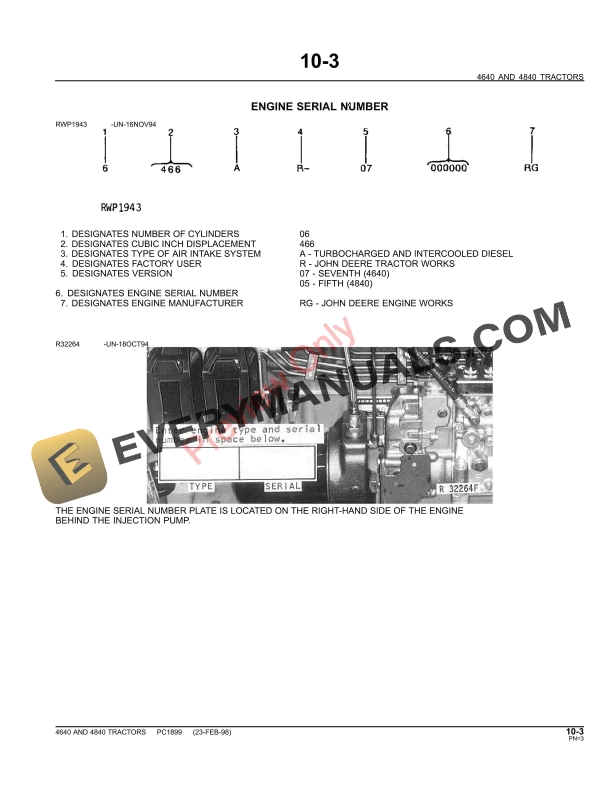 John Deere 4640, 4840 Tractors Parts Catalog PC1899 11MAY11-5