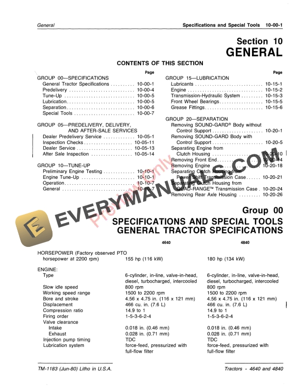 John Deere 4640 and 4840 Tractors Technical Manual TM1183 01NOV86 5