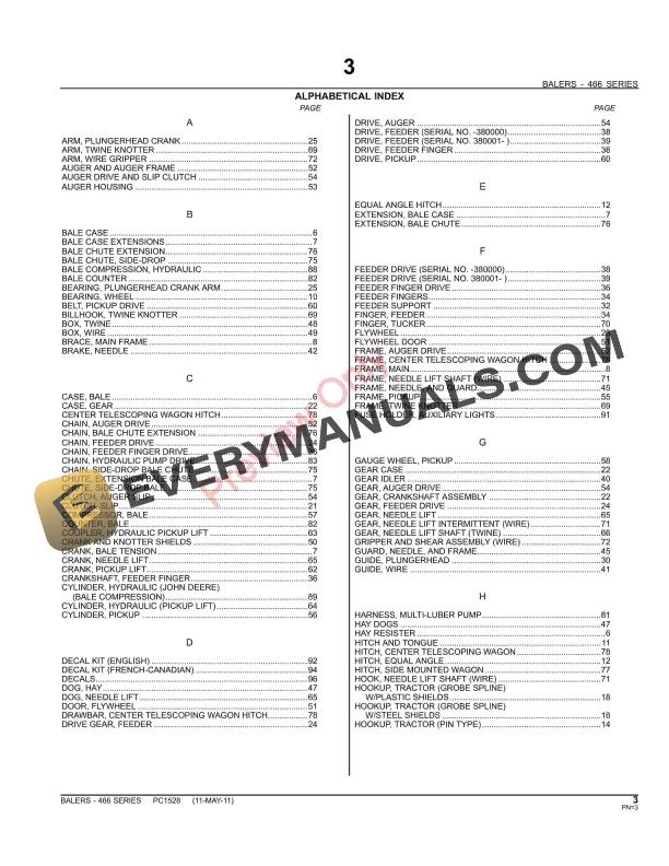 John Deere 466 Square Baler Parts Catalog PC1528 11MAY11-5