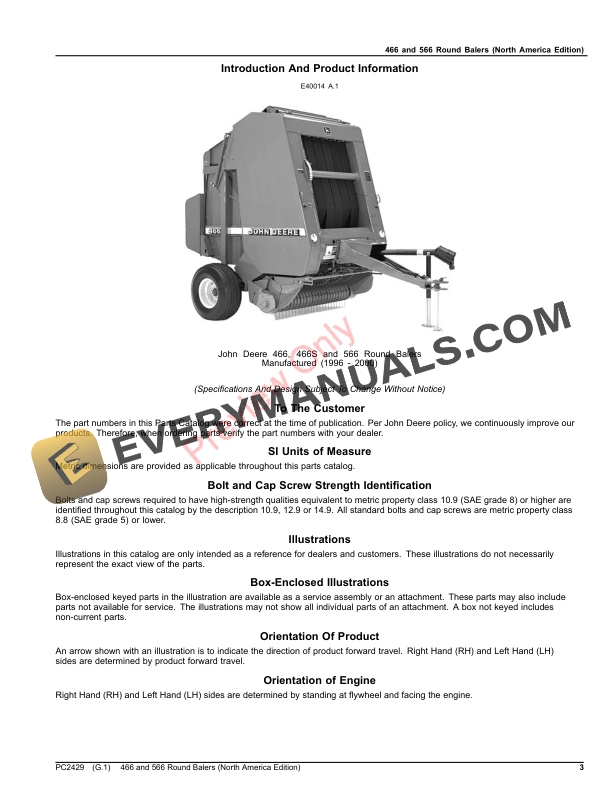 John Deere 466 and 566 Round Balers Parts Catalog PC2429 26OCT23-3