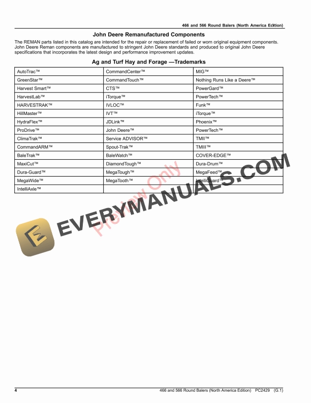 John Deere 466 and 566 Round Balers Parts Catalog PC2429 26OCT23-4