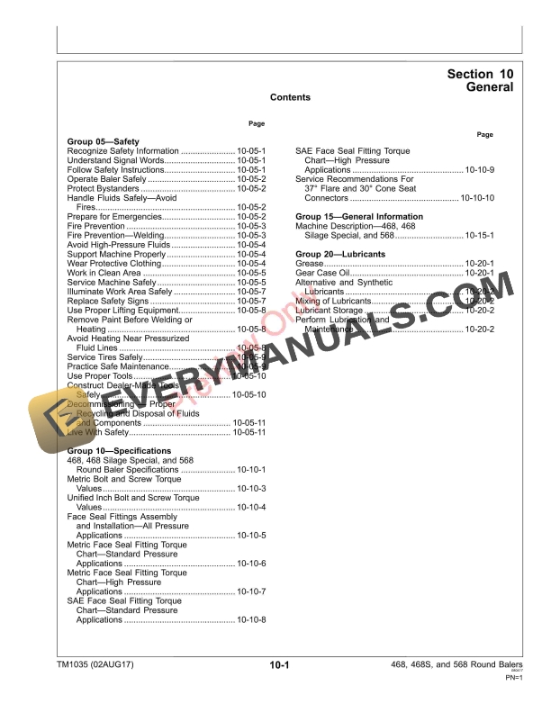 John Deere 468, 468 Silage Special and 568 Round Balers Technical Manual TM1035 02AUG17 PDF 7 John Deere 468 468 Silage Special and 568 Round Balers Technical Manual TM1035 02AUG17 5