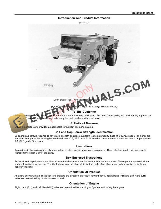 John Deere 468 BALER Parts Catalog PC2156 06AUG23 4 John Deere 468 BALER Parts Catalog PC2156 06AUG23-3