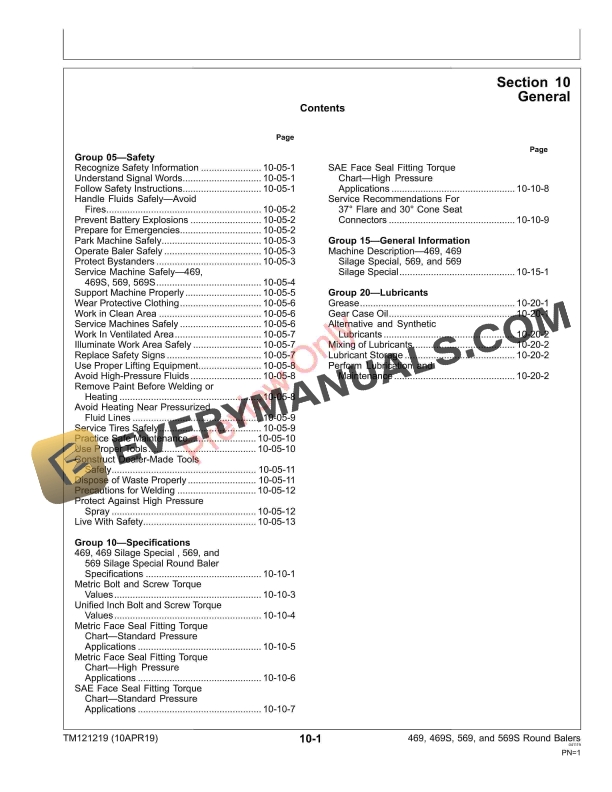 John Deere 469 469 Silage Special 569 and 569 Silage Special Round Balers Technical Manual TM121219 10APR19 5