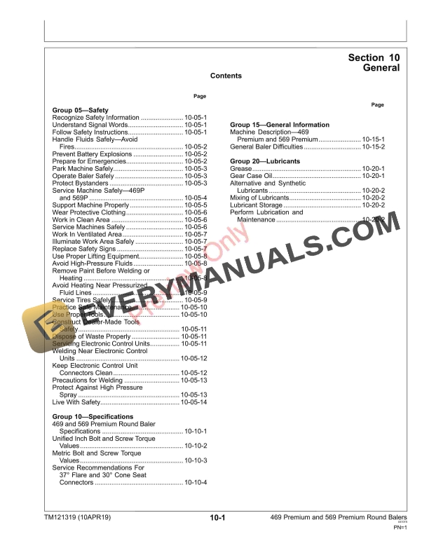 John Deere 469 Premium and 569 Premium Round Balers Technical Manual TM121319 10APR19 5