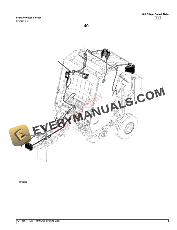 John Deere 469 Silage Round Baler Parts Catalog PC11466 24AUG23 3