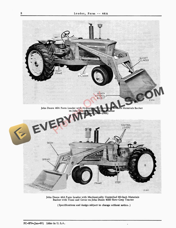 John Deere 46A Farm Loader Parts Catalog PC879 01JUN67-4