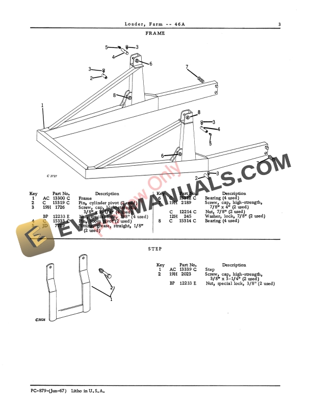 John Deere 46A Farm Loader Parts Catalog PC879 01JUN67-5