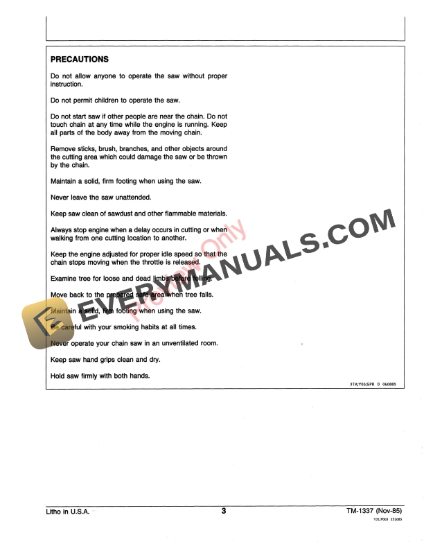 John Deere 46EV CHAIN SAW Technical Manual TM1337 01NOV85 5